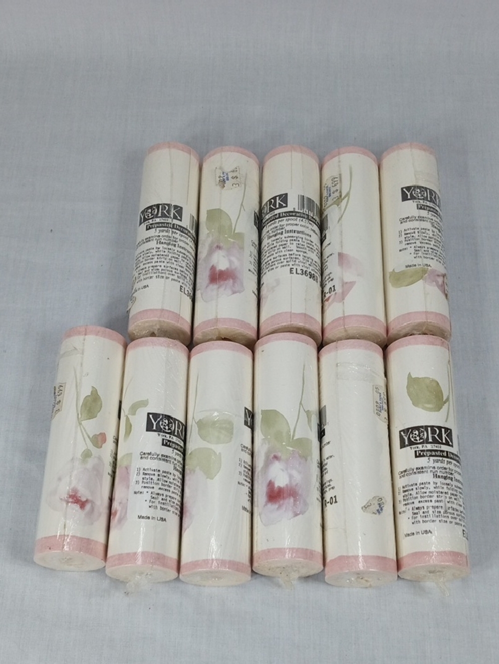 York Wallpaper Border Rolls Pink Floral Trim - Set of 11